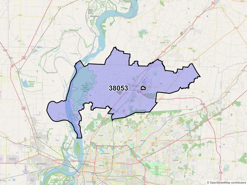 Map of ZIP Code 38053 — Millington, TN