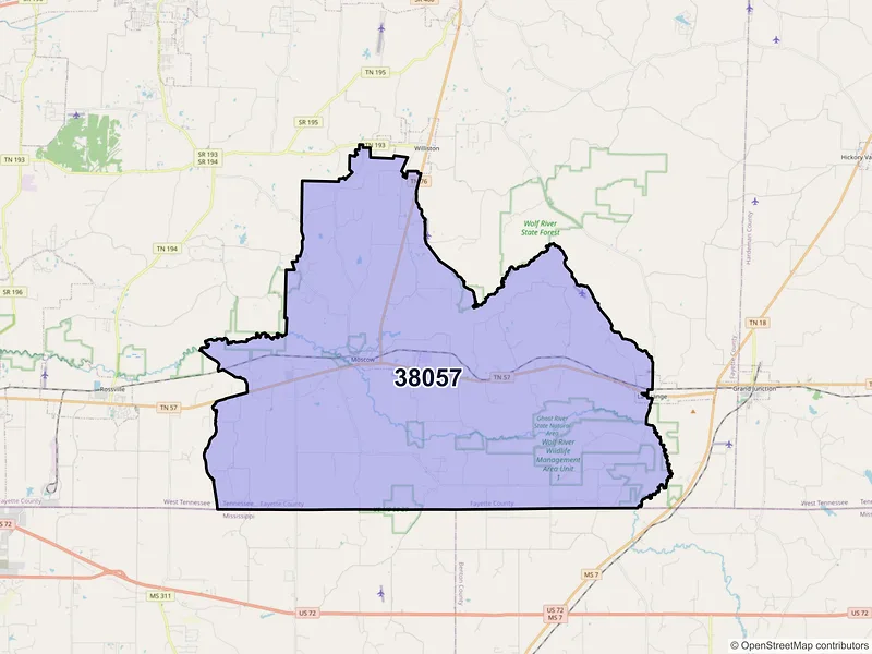 Map of Moscow, Tennessee and ZIP codes