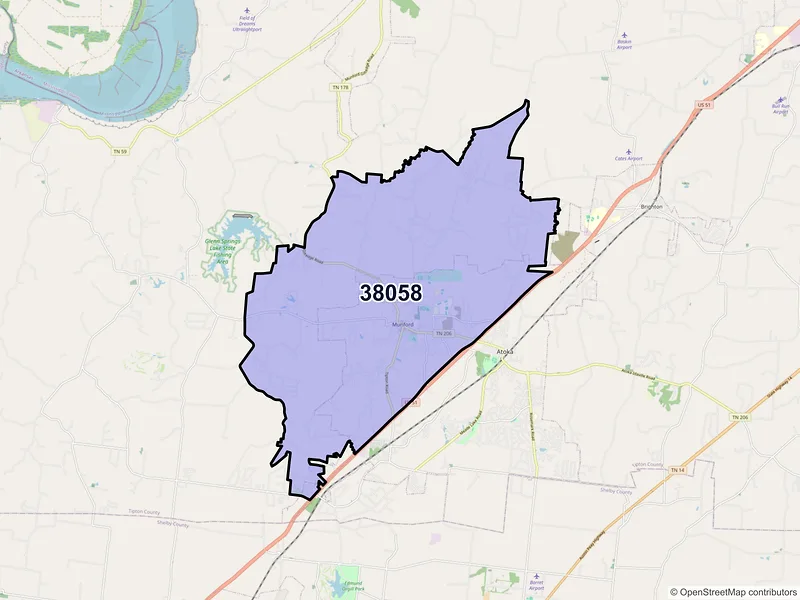 Map of ZIP Code 38058 — Munford, TN