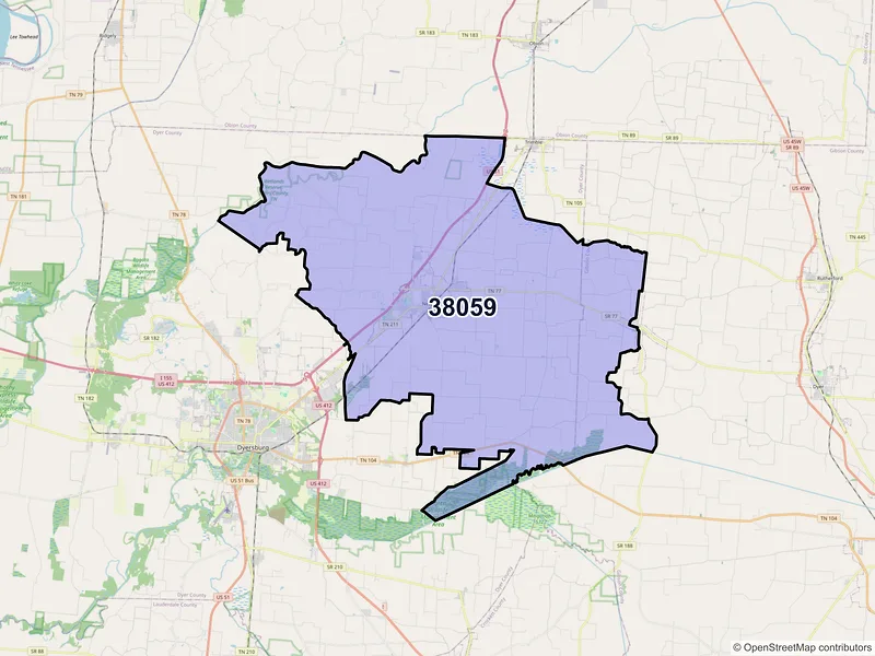 Map of ZIP Code 38059 — Newbern, TN