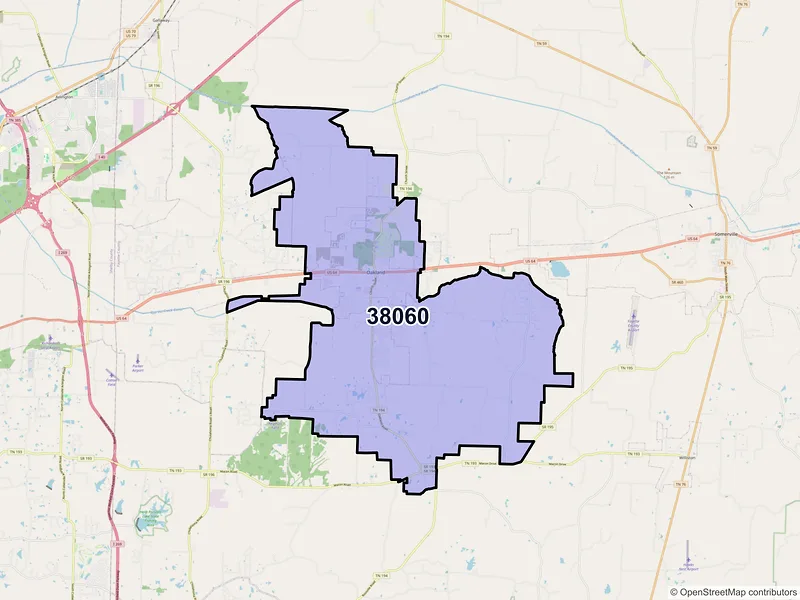 Map of ZIP Code 38060 — Oakland, TN