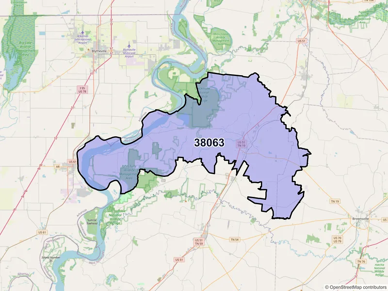 Map of ZIP Code 38063 — Ripley, TN