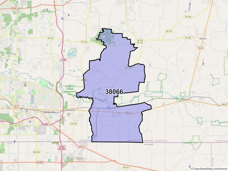 Map of Rossville, Tennessee and ZIP codes