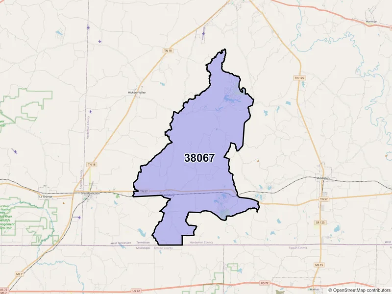 Map of ZIP Code 38067 — Saulsbury, TN
