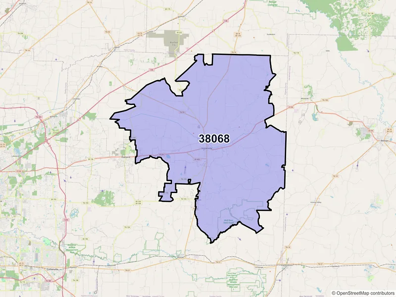 Map of ZIP Code 38068 — Somerville, TN