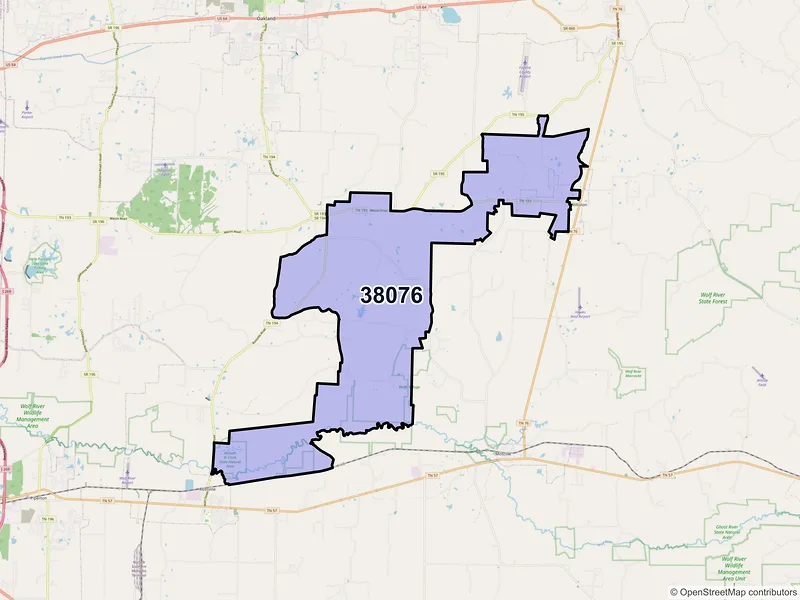 Map of ZIP Code 38076 — Williston, TN