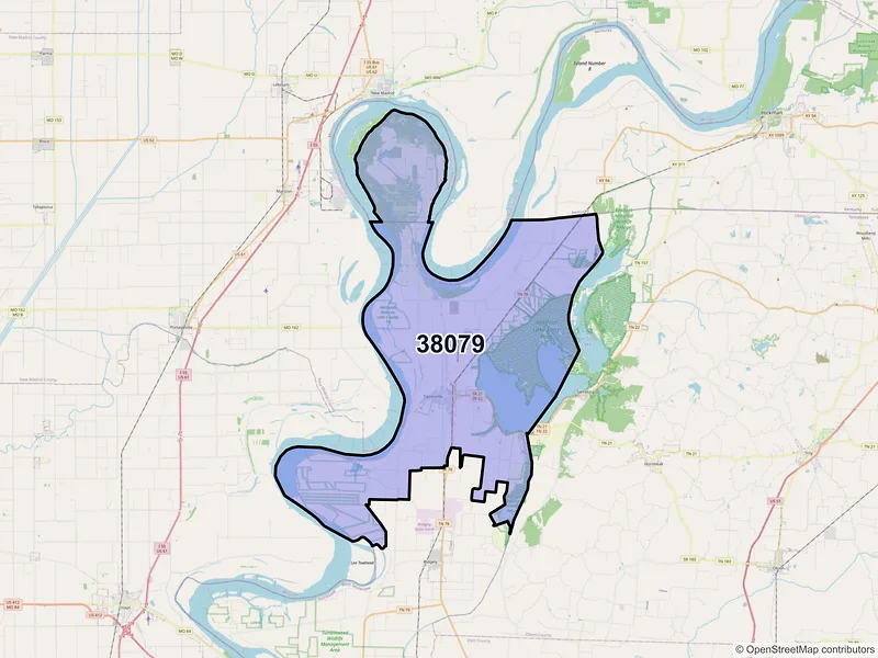 Map of Tiptonville, Tennessee and ZIP codes