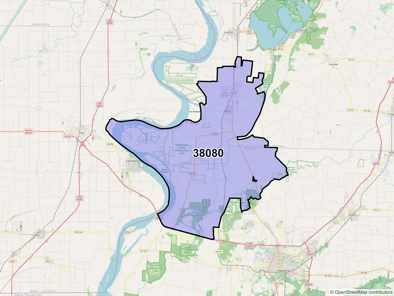 Map of ZIP Code 38080 — Ridgely, TN