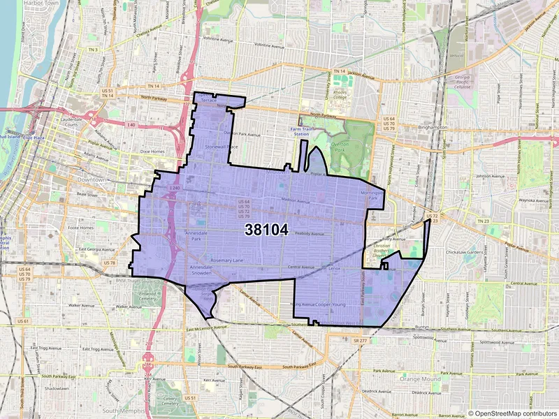 Map of ZIP Code 38104 — Memphis, TN