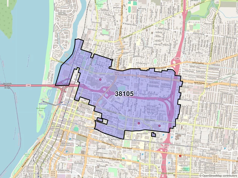 Map of ZIP Code 38105 — Memphis, TN
