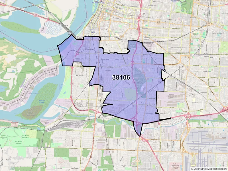 Map of ZIP Code 38106 — Memphis, TN