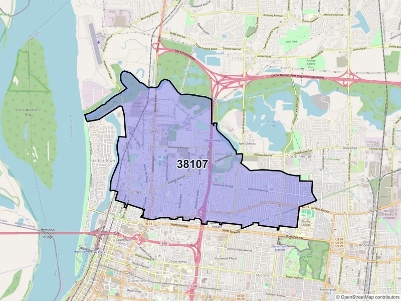Map of ZIP Code 38107 — Memphis, TN