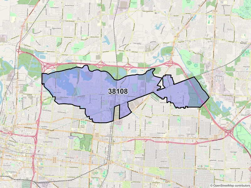 Map of ZIP Code 38108 — Memphis, TN