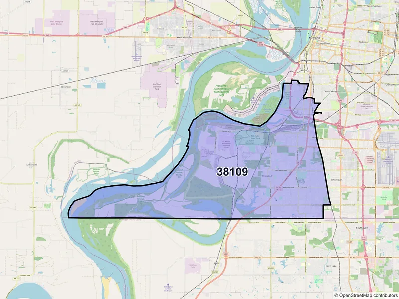 Map of ZIP Code 38109 — Memphis, TN