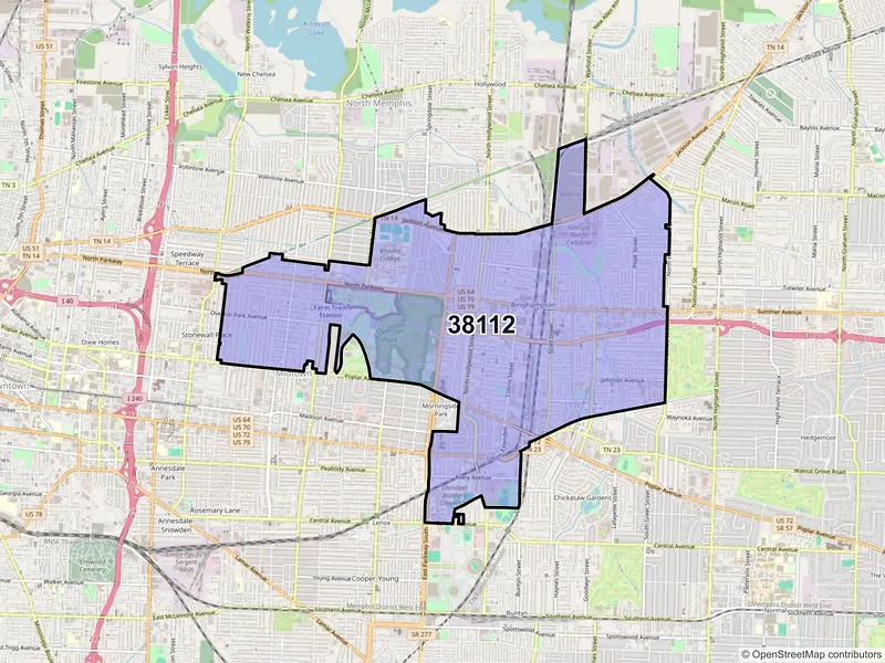 Map of ZIP Code 38112 — Memphis, TN