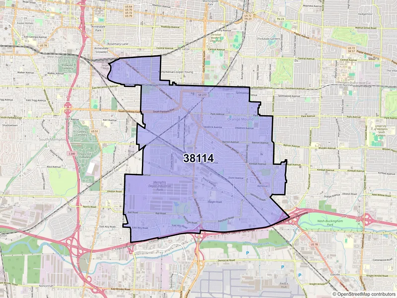 Map of ZIP Code 38114 — Memphis, TN