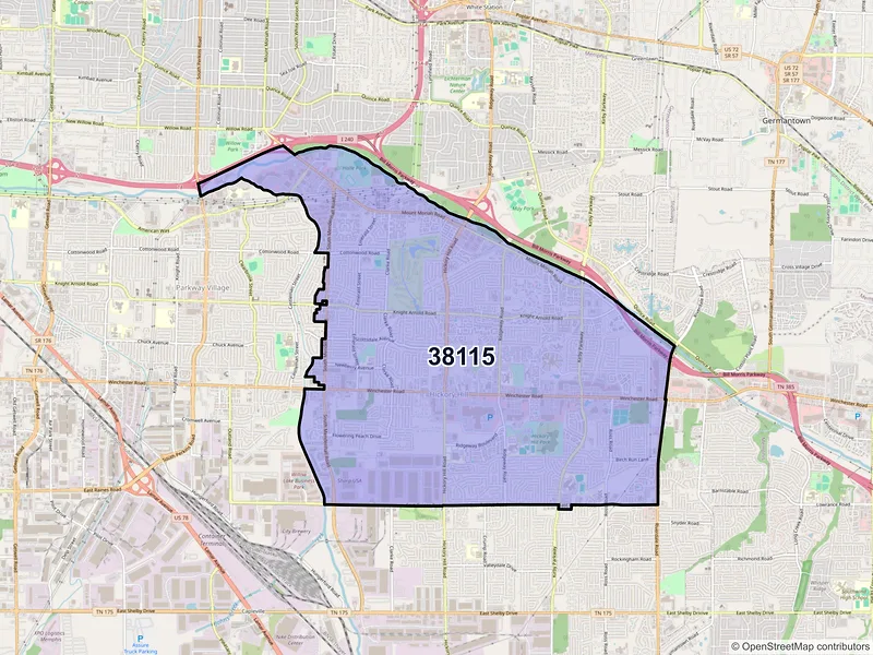 Map of ZIP Code 38115 — Memphis, TN