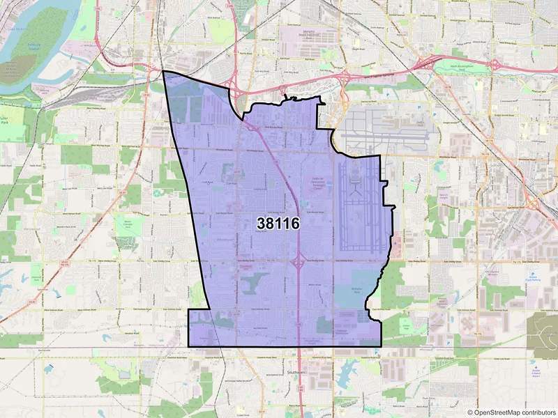 Map of ZIP Code 38116 — Memphis, TN