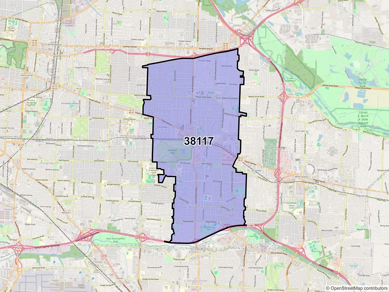 Map of ZIP Code 38117 — Memphis, TN