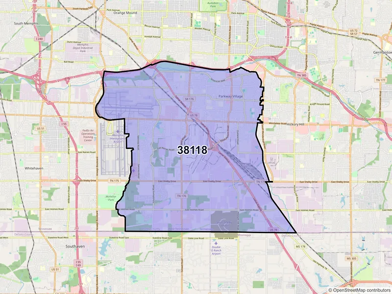 Map of ZIP Code 38118 — Memphis, TN