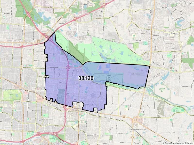 Map of ZIP Code 38120 — Memphis, TN