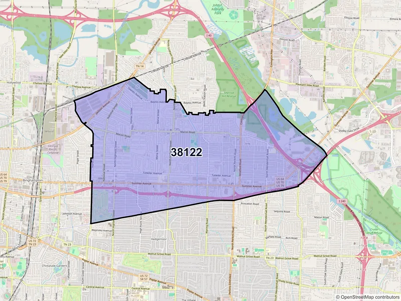 Map of ZIP Code 38122 — Memphis, TN