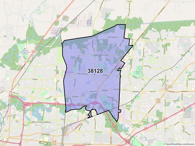 Map of ZIP Code 38128 — Memphis, TN