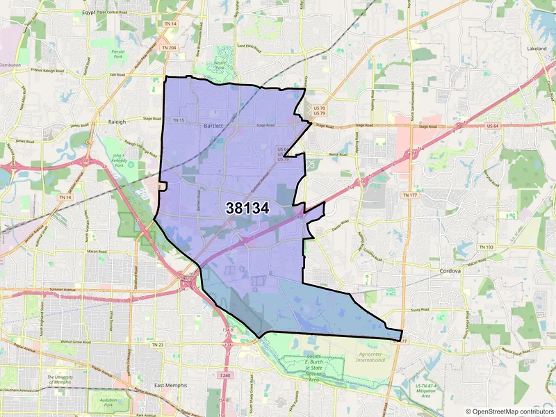 Map of ZIP Code 38134 — Memphis, TN