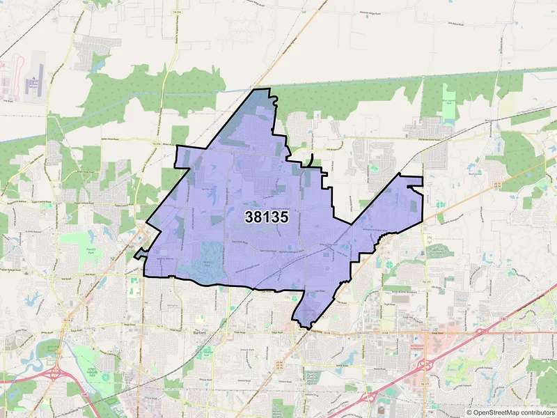 Map of ZIP Code 38135 — Memphis, TN
