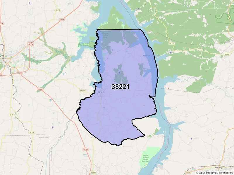 Map of ZIP Code 38221 — Big Sandy, TN