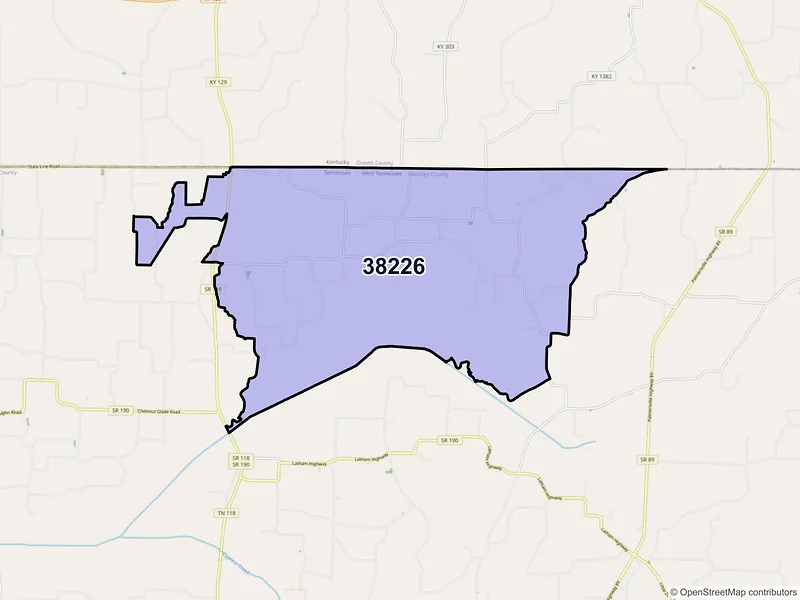 Map of ZIP Code 38226 — Dukedom, TN