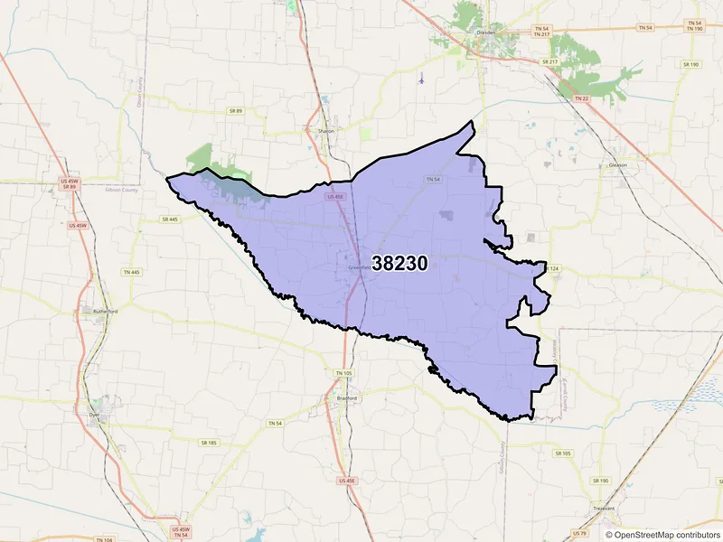 Map of ZIP Code 38230 — Greenfield, TN