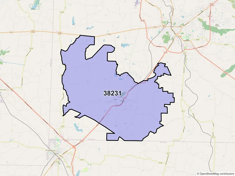Map of Henry, Tennessee and ZIP codes