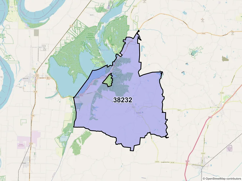 Map of ZIP Code 38232 — Hornbeak, TN