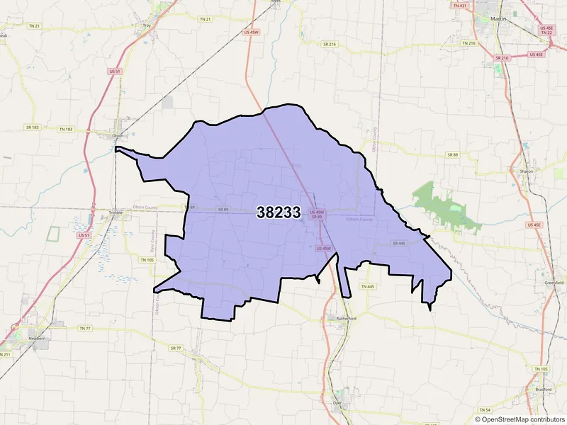 Map of Kenton, Tennessee and ZIP codes