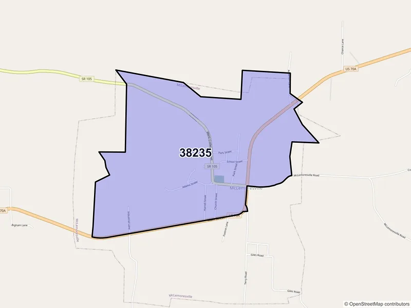 Map of Mc Lemoresville, Tennessee and ZIP codes