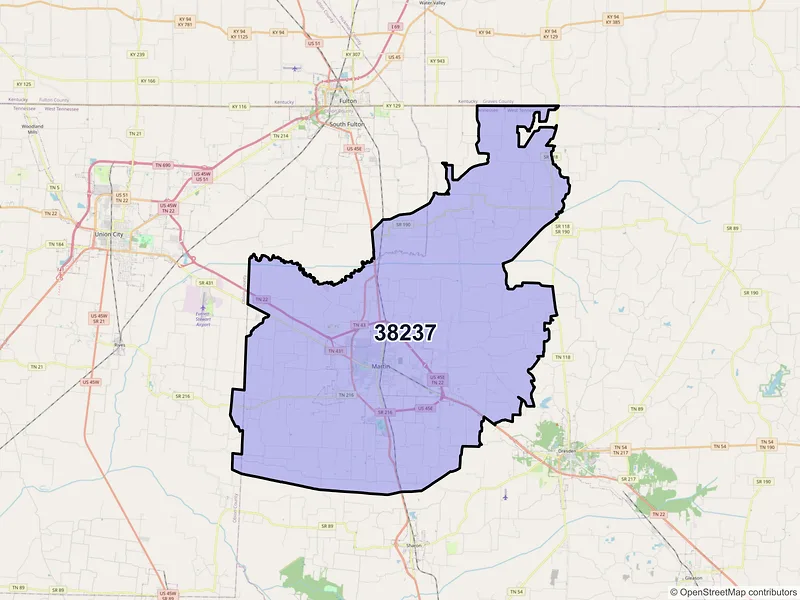 Map of ZIP Code 38237 — Martin, TN