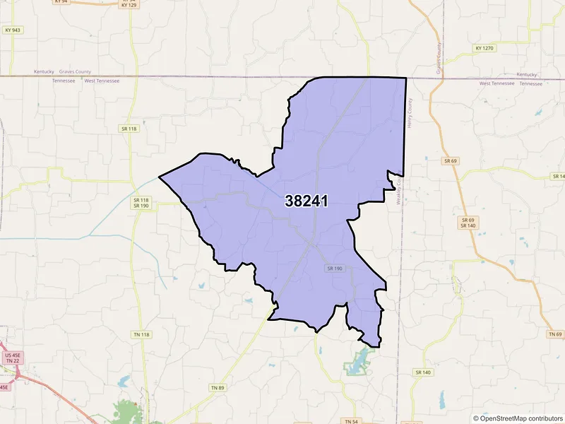 Map of ZIP Code 38241 — Palmersville, TN