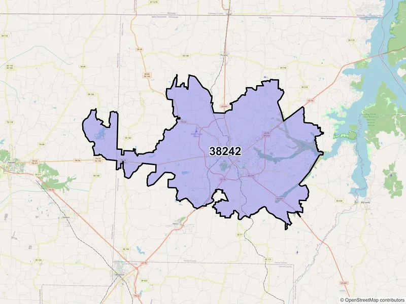 Map of ZIP Code 38242 — Paris, TN