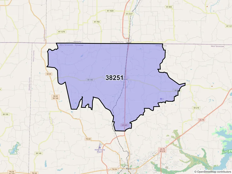 Map of Puryear, Tennessee and ZIP codes
