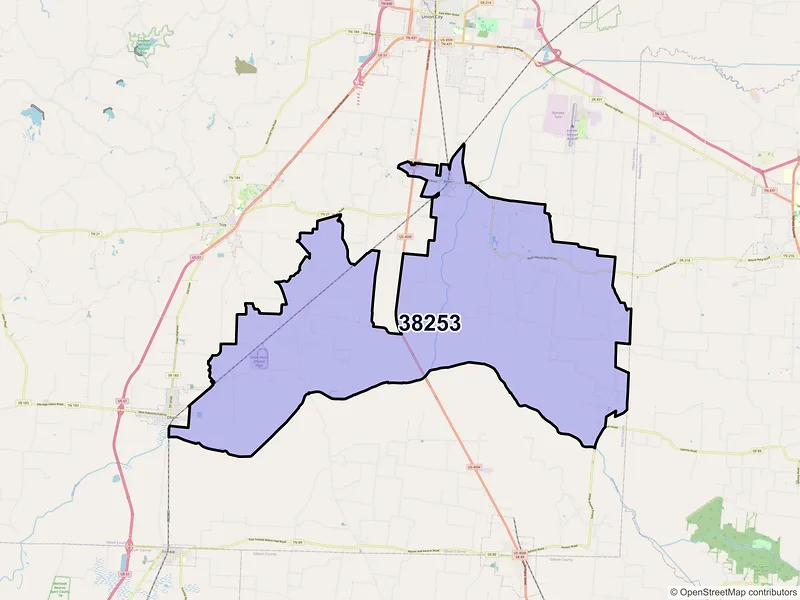Map of ZIP Code 38253 — Rives, TN