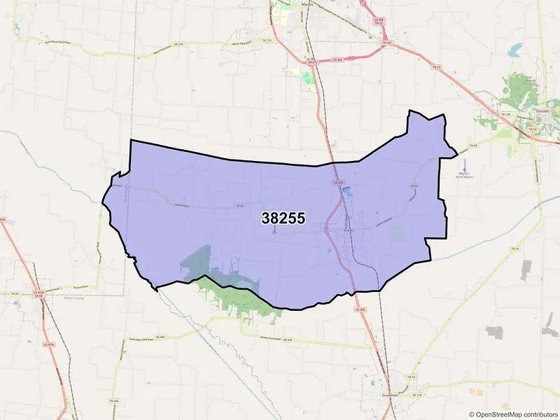 Map of Sharon, Tennessee and ZIP codes