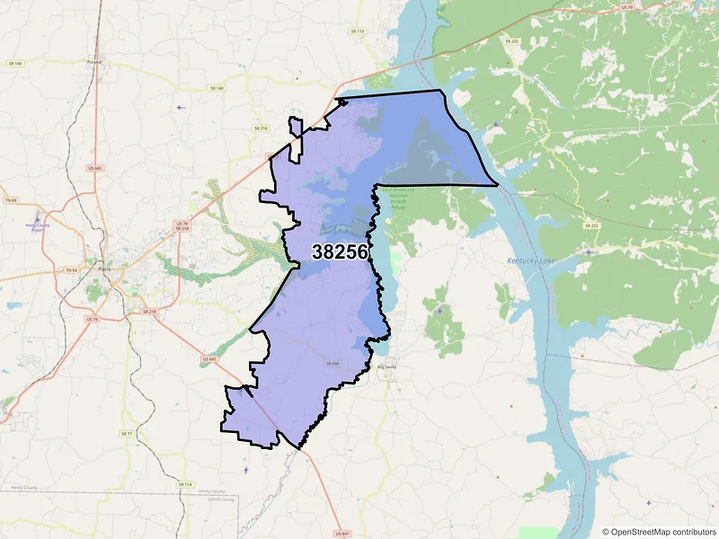 Map of ZIP Code 38256 — Springville, TN