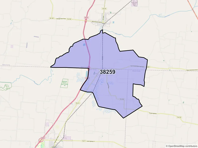 Map of ZIP Code 38259 — Trimble, TN