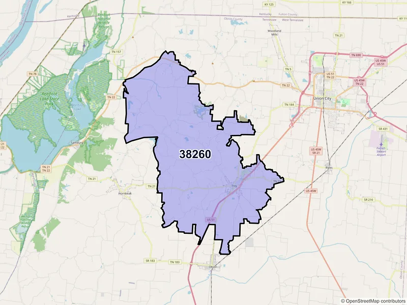 Map of ZIP Code 38260 — Troy, TN