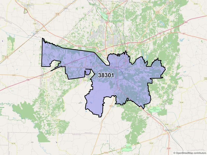 Map of ZIP Code 38301 — Jackson, TN