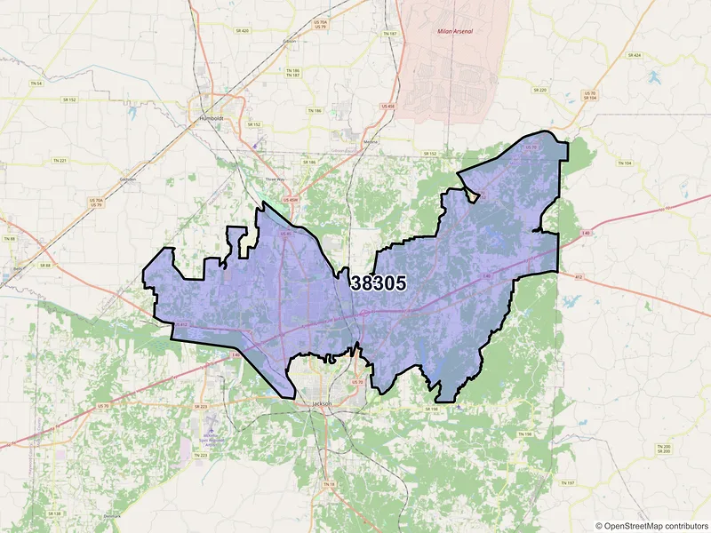 Map of ZIP Code 38305 — Jackson, TN