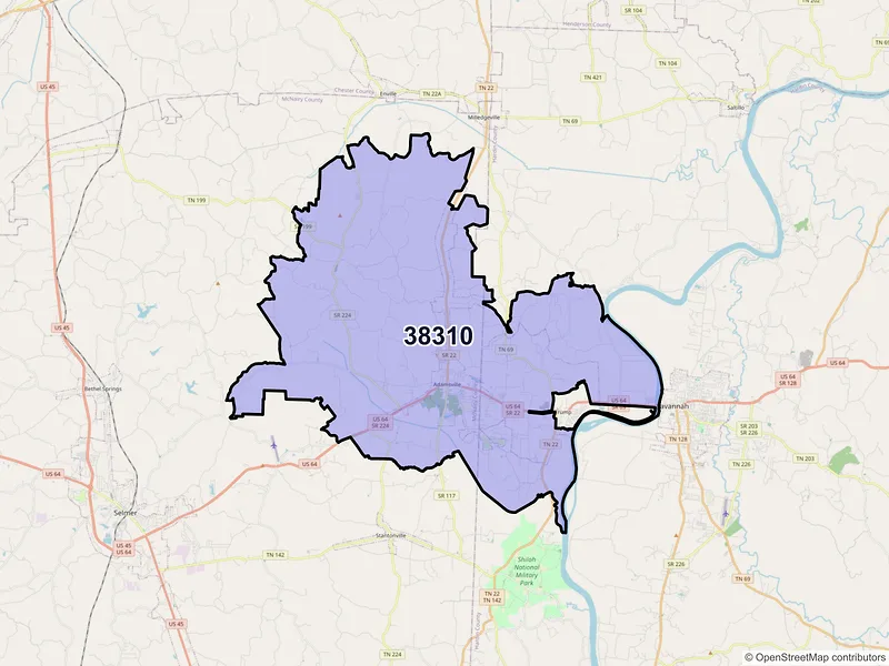 Map of ZIP Code 38310 — Adamsville, TN