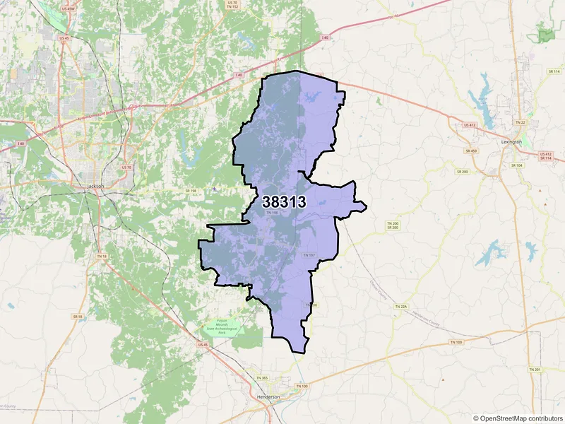 Map of Beech Bluff, Tennessee and ZIP codes