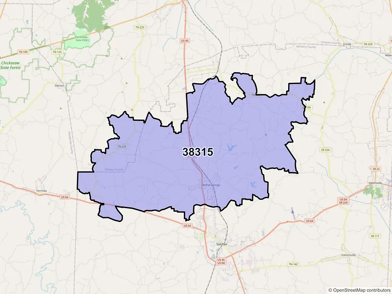 Map of ZIP Code 38315 — Bethel Springs, TN